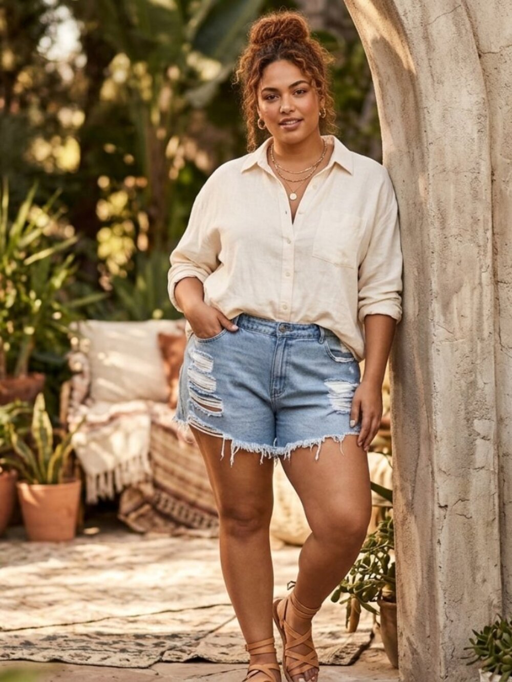 SHEIN Curve Plus Size 4X Light Wash Distressed Denim Cut-Off Shorts, Size: 4X